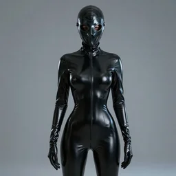 hooded thin petite female plague doctor, in extra tight shiny black latex suit, long sleeves, turtleneck, trending on artstation, latex plague crow mask, establishing shot