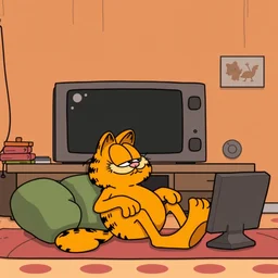 lazy cartoon garfield watching tv