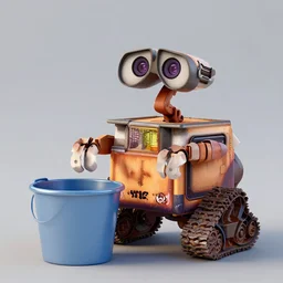 “a cute industrial picker robot with a face like WALL-E assembling Abstract Syntax from a bucket, 3D art”