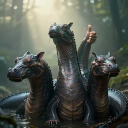 a hydra with its heads being 👍, cinematic, diffuse light, ultrarealistic