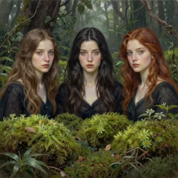 Portrait of beautiful witch forest moss plants, 4k oil on linen by wlop, artgerm, andrei riabovitchev,nuri iyem, james gurney, james jean, greg rutkowski, highly detailed, soft lighting 8k resolution oil on canvas