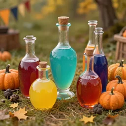 colorful potions at the harvest festival, hyper realistic, 8 k