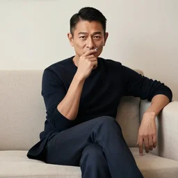 hong kong star andy lau sits on the sofa and smokes