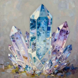 crystals, anime, intricate oil painting by greg rutkowski, trending on artstation