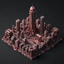 isometric cityscape made of human flesh, dark horror fantasy concept art, HD resolution, 4k, extremely intricate