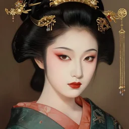 detailed portrait of zhang guorong as a geisha, trending on artstation elite, elegant, luxury, by krenz cushart, junji ito, takato yamamoto, perfect face, fine details, realistic shaded, fine - face, pretty face