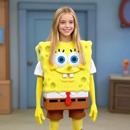kyrsten sinema dressed up in a sponge bob square pants costume, ultrarealistic