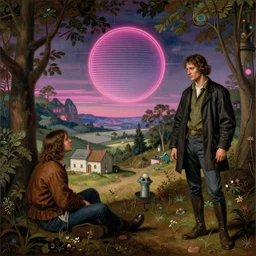 realistic landscape beautiful detailed renaissance painting of cinematic movie scene, scene of home alone 3, created by gustave dore and thomas kinkade, high detailed, smooth draw, synthwave neon retrofuturism, intricate, realistic proportions, dramatic lighting, trending on artstation.