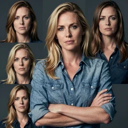 a contact sheet of editorial portraits for a us political candiate with a calm expression, arms crossed and shirt sleeves rolled up, facing front, by annie liebovitz, photojournalism, photorealistic, anatomically correct, beautiful perfect face, sharp focus, highly detailed, cinematic lighting, 8 k, hd
