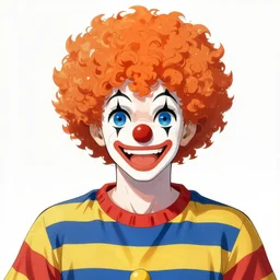 a clown wearing orange wig and striped shirt, art by hirohiko araki, hirohiko araki, araki artwork, jjba concept art,