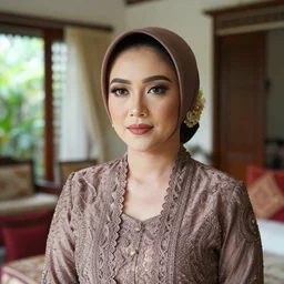 a photograph of Demi Rose wearing Kebaya in a mansion, natural light, detailed face, CANON Eos C300, ƒ1.8, 35mm, 8K, medium-format print
