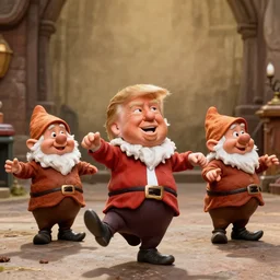 dancing dwarf sized oompa loompas look just like donald trump, charlie and the chocolate factory, photorealistic