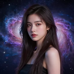 beautiful girl galaxy background, portrait character concept style trending on artstation concept art detailed octane render cinematic photo - realistic 8 k high detailed