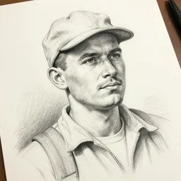 a realistic pencil drawing of a milk delivery man of the 1 9 5 0 s, low dutch angle, face in focus, natural lighting, realism
