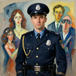 character portrait of neil patrick harris as a cop, expressionism, artstation, trending, by aleksander rostov, jenny saville, rembrandt, alex kanevsky, wassily kandinsky