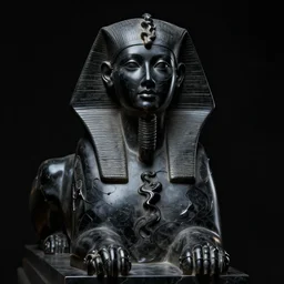 symmetry!! one full beautiful female black marble sphinx body sculpture by daniel arsham and raoul marks, intricate, elegant, highly detailed, digital painting, artstation, smooth, sharp focus, all black features on a black background, delicate facial features, golden ratio composition, interconnected, liquid composition, conceptual sculpture, global light