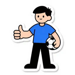 sticker illustration of a guy giving a like and holding a ball