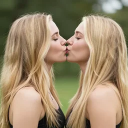 beautiful blonde twin sisters kissing each other