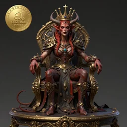 ~ ~ a demon!!!!! with a crown!!!!! sitting on top of a table ~ ~, a character portrait by vladimir kush!, @ zbrush central # contest winner, fantasy art, @ zbrush, # dystopian art, # rococo