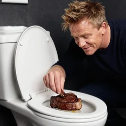 gordon ramsay dipping steak into a toilet and eating it