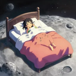 a bed on the moon. digital illustration, vibrant colors, soft lighting, adventurous, atmospheric lighting, 8 k, octane render. by makoto shinkai, stanley artgerm lau, wlop, rossdraws, james jean, andrei riabovitchev, marc simonetti, krenz cushart, sakimichan, d & d trending on artstation, digital art.