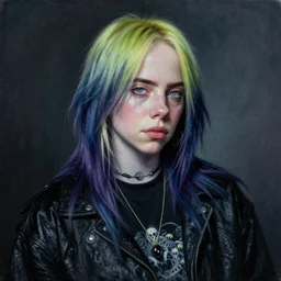emo painting of billie eilish by - michael karcz , loony toons style, horror themed, detailed, elegant, intricate