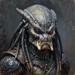 medium close up portrait of the predator by chris ayers, oil on canvas, deep depth field, masterpiece, by donato giancola, trending on artstation, featured on pixiv, cinematic composition, hyper - detailed, hd, hdr, 4 k, 8 k
