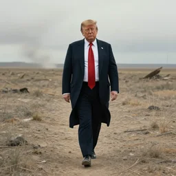 donald trump walking in an empty wasteland, post - apocalyptic