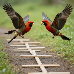 raptors playing hopscotch, photo, detailed, 4k
