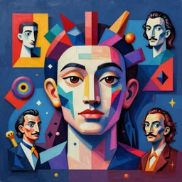 A surreal neon painting of Zaha hadid 3d kandinsky house face made of cubism futuristic picasso sculptures by Joan miro and Vladimir kush and dali and kandinsky, 3d, realistic shading, complimentary colors, vivid neon colors, 8k, ultra realistic, super realistic, aesthetically pleasing composition