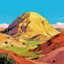 big huge fat mounds national park, landscape portrayed in comic book art, 1 9 6 0 s retrofuture, eccentric colors