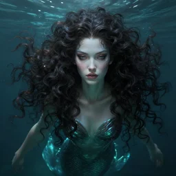 legendary mermaid emerging from the water, elegant, beautiful face, long curly hair, dark fantasy, scifi, volumetric lights, intricate, intense detail, digital painting, artstation, concept art, soft shading, cinematic, hyperealistic, illustration, style of h. r. giger, 3 d 4 k