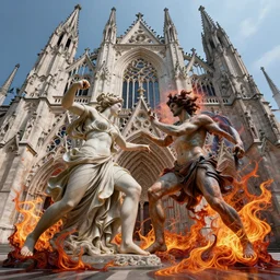cgsociety psychological psychedelic apophasis apophasis fractal prismatic victo ngai intricate hyperrealism photo - realistic lifelike interpretation of the greek goddess lyssa fighting the goddess mania in a greek art nouveau architecture gothic cathedral splashing apophasis fractal flame wide lens