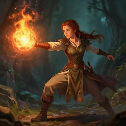 Arwen casting a fireball spell; concept art; masterpiece; trending on artstation; f/1.4; 90mm