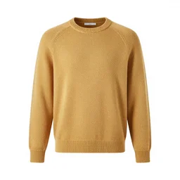 golden wool sweater, 8k product photo, isolated on a pure white background, centered, entire object in frame, sharp focus, soft studio lighting