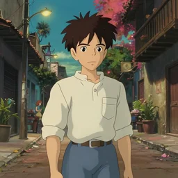 a film still Streets of Salvador Brazil, medium shot, waist up, studio Ghibli, Pixar and Disney animation, sharp, Rendered in Unreal Engine 5, anime key art by Greg Rutkowski, Bloom, dramatic lighting