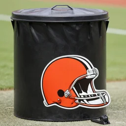 cleveland browns logo with a trash can next to it, 4 k, high detail