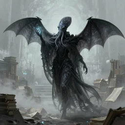 concept designs for an ethereal wraith like figure with a squid for a head and a cloak like a bat that floats around collecting knowledge in ancient forgotten libraries and that hides amongst the shadows for the resident evil game franchise
