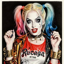 beautiful lady gaga as harley quinn, horror, high details, intricate details, by vincent di fate, artgerm julie bell beeple, 1 9 8 0 s, inking, vintage 8 0 s print, screen print