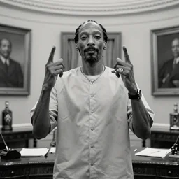 president snoop throwing up gang signs in the oval office, early black and white photo, 1 8 8 4