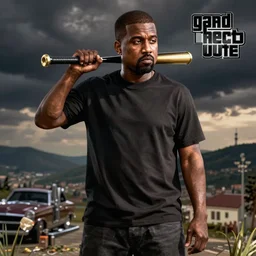 Kanye with a bat official GTA artwork midshot
