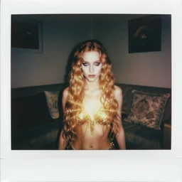 paranormal polaroid of the goddess babalon in the living room, low key lighting, creepy atmosphere