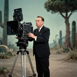 a masterpiece photograph of a character in a surreal environment by alfred hitchcock, shot on large format film camera, cinematic composition,