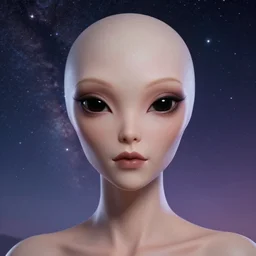 a photorealistic portrait, stunningly beautiful hyper detailed avatar alien girl, mysterious black eyes, professionally retouched, soft lighting, hyper realistic, small nose, pretty little mouth, full lips, beautifully detailed colorful starry sky, wide angle, sharp focus, 8 k high definition, 6 4 megapixels, insanely detailed, stunningly beautiful