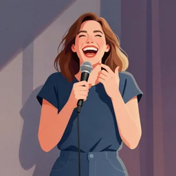 illustration with a woman laughing out loud, standup, comedy, joke, painting by tom whalen, funny meme photo, trending on behance, digital illustration, storybook illustration, grainy texture, flat shading, vector art, airbrush, pastel, watercolor, poster