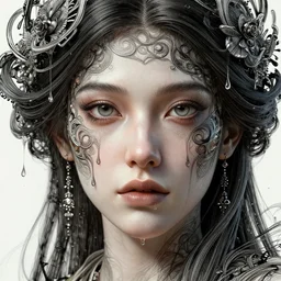 face closeup of beautiful girl in intricate hyper detailed inkdrop in water, 3 d render, hyper realistic detailed portrait, scifi, fantasy, hyper detailed, octane render, concept art, by peter mohrbacher, by wlop, by ruan jia, by alphonse mucha
