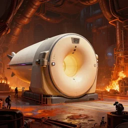 a bulbous biomechanical gieger mri machine space-station with massive piping inspired by a nuclear reactor zeppelin submarine in space and maschinen krieger, ilm, beeple, star citizen halo, mass effect, starship troopers, elysium, iron smelting pits, high tech industrial, warm saturated colours