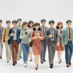 A walking crowd of colored porcelain people holding iPhones in their hands, delicate, detailed, Canon TS-E 17mm f/4, pristine quality wallpaper