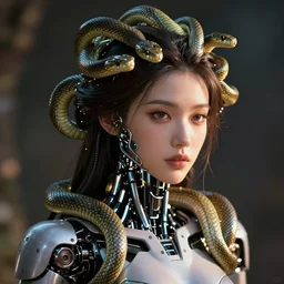 a robotic woman with snakes on her hair, artstation