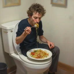 painting of alex jones eating dinner on the toilet, full view, popular on artstation, artstationhd, artstationhq 8 k, volumetric lighting, super focused, no blur, trending on artstation, artstationhd, artstationhq, ultra detailed, by artgerm and james gurney, greg rutkowski,